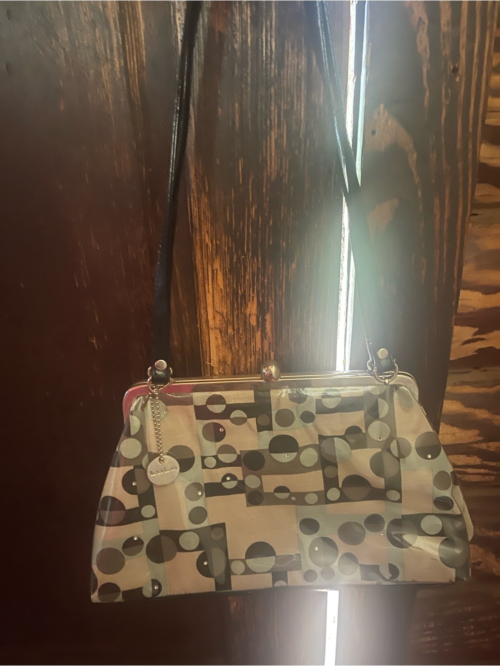 Lulu's Multicolor Geometric Clutch with Black Strap